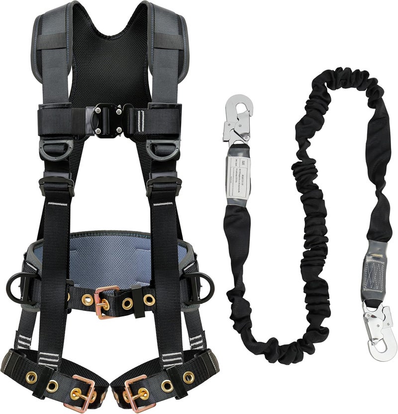 DIJJIG Fall Protection Safety Harnesses Full Body Roofing Construction Harness 5 Point Adjustment Harness Padded Black OSHA/ANSI COMPLIANT - Image 1